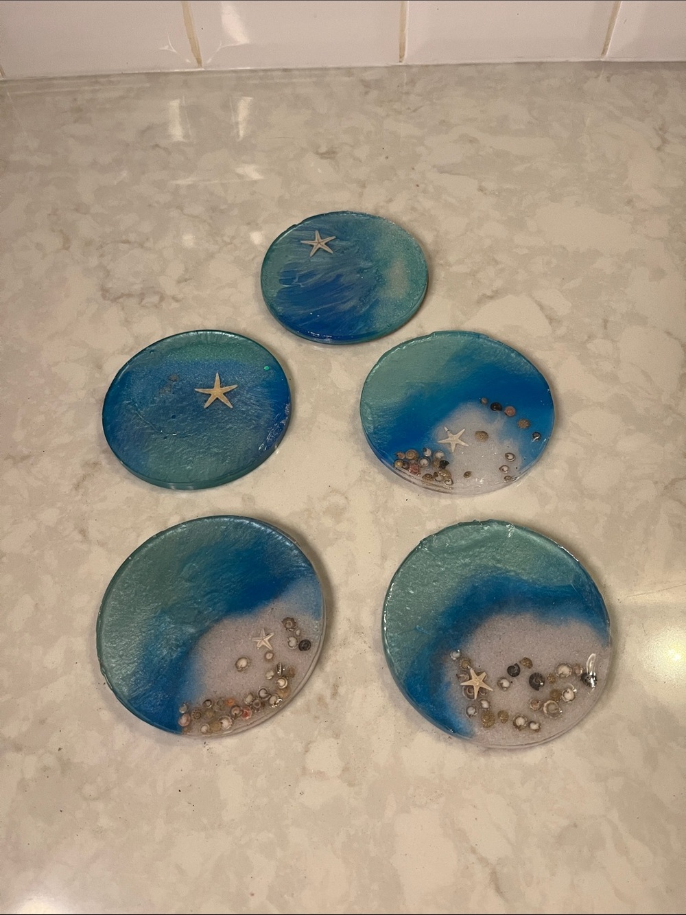 Lucite beach sea shells coasters (5)